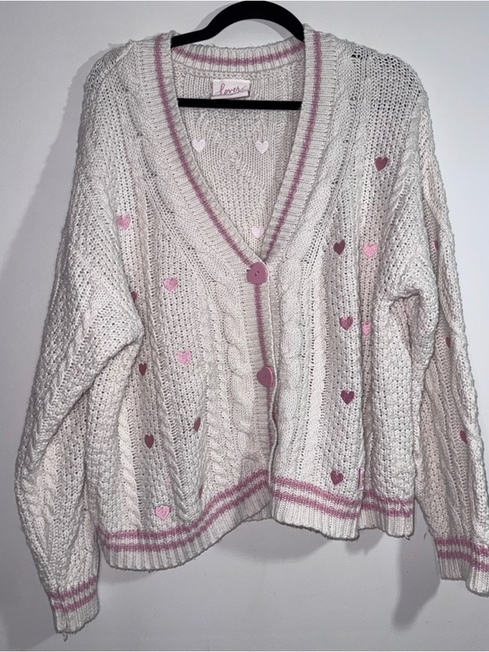Taylor Swift Sweaters - Taylor Swift Lover Cardigan M/L Cream Pink Hearts Cable Knit Official Merch